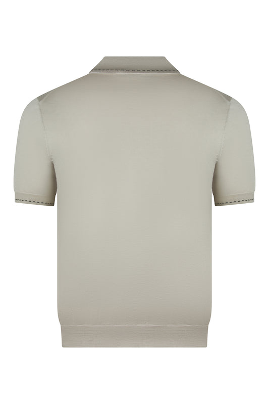 Zattura Silk Mix Two Button Stitch Collar Polo (Stone Beige)