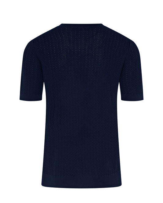 Short Sleeve Crew Neck Textured Knit T-shirt (Navy)