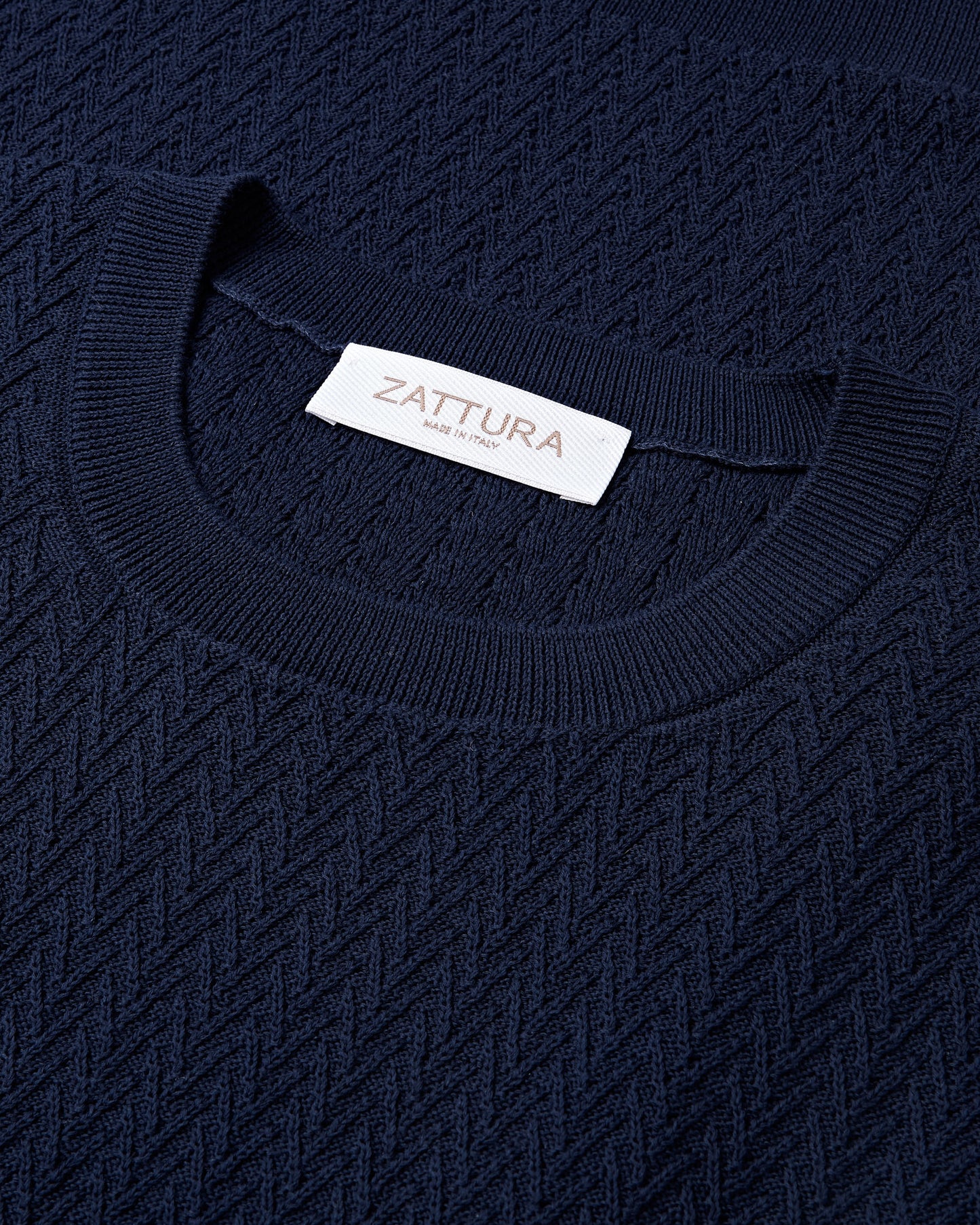 Short Sleeve Crew Neck Textured Knit T-shirt (Navy)