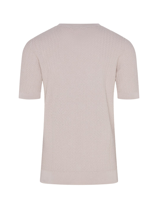 Short Sleeve Crew Neck Textured Knit T-shirt (Beige)