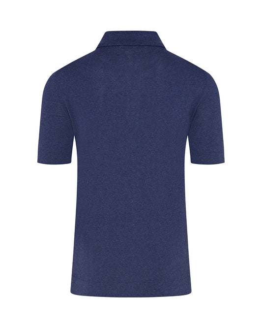 Knitted Short Sleeve Contrast Lined Button Polo (Neutro Blue)