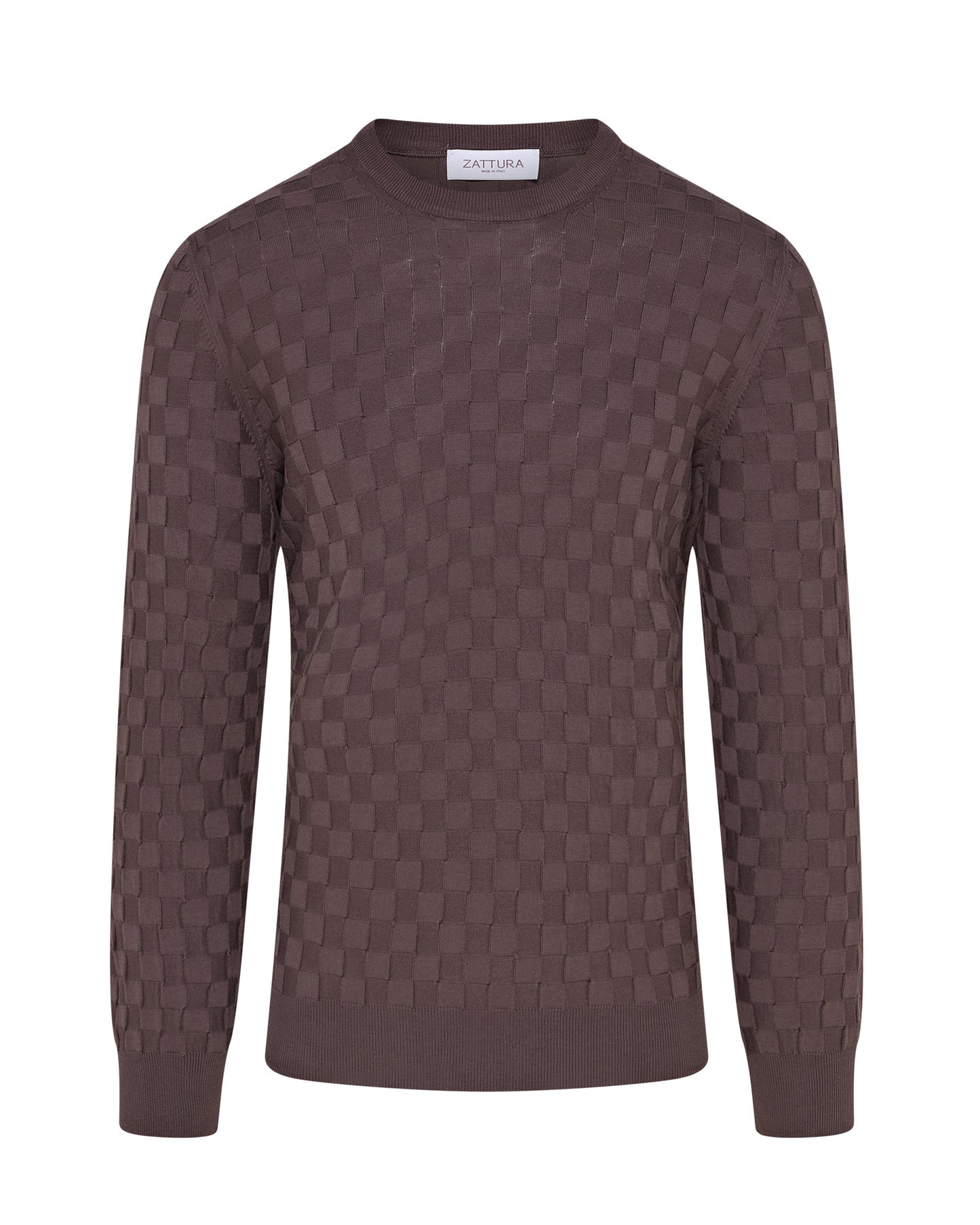Long Sleeve Check Knit Jumper (Brown)