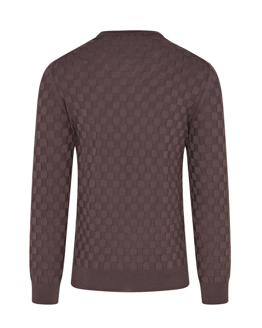 Long Sleeve Check Knit Jumper (Brown)