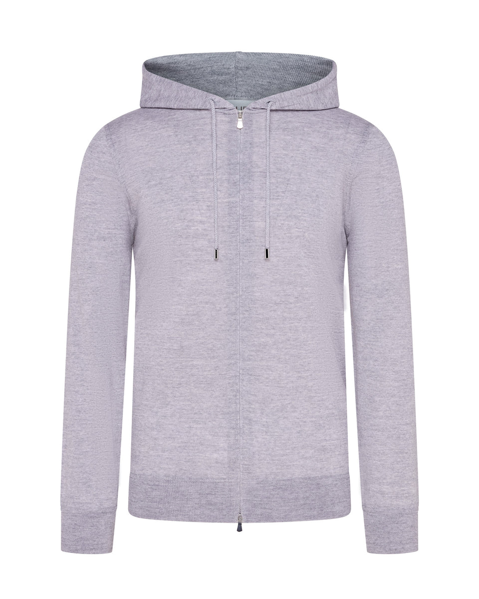 Extra Fine Full Zip Knitted Hoodie (Grey Marl) – Zattura