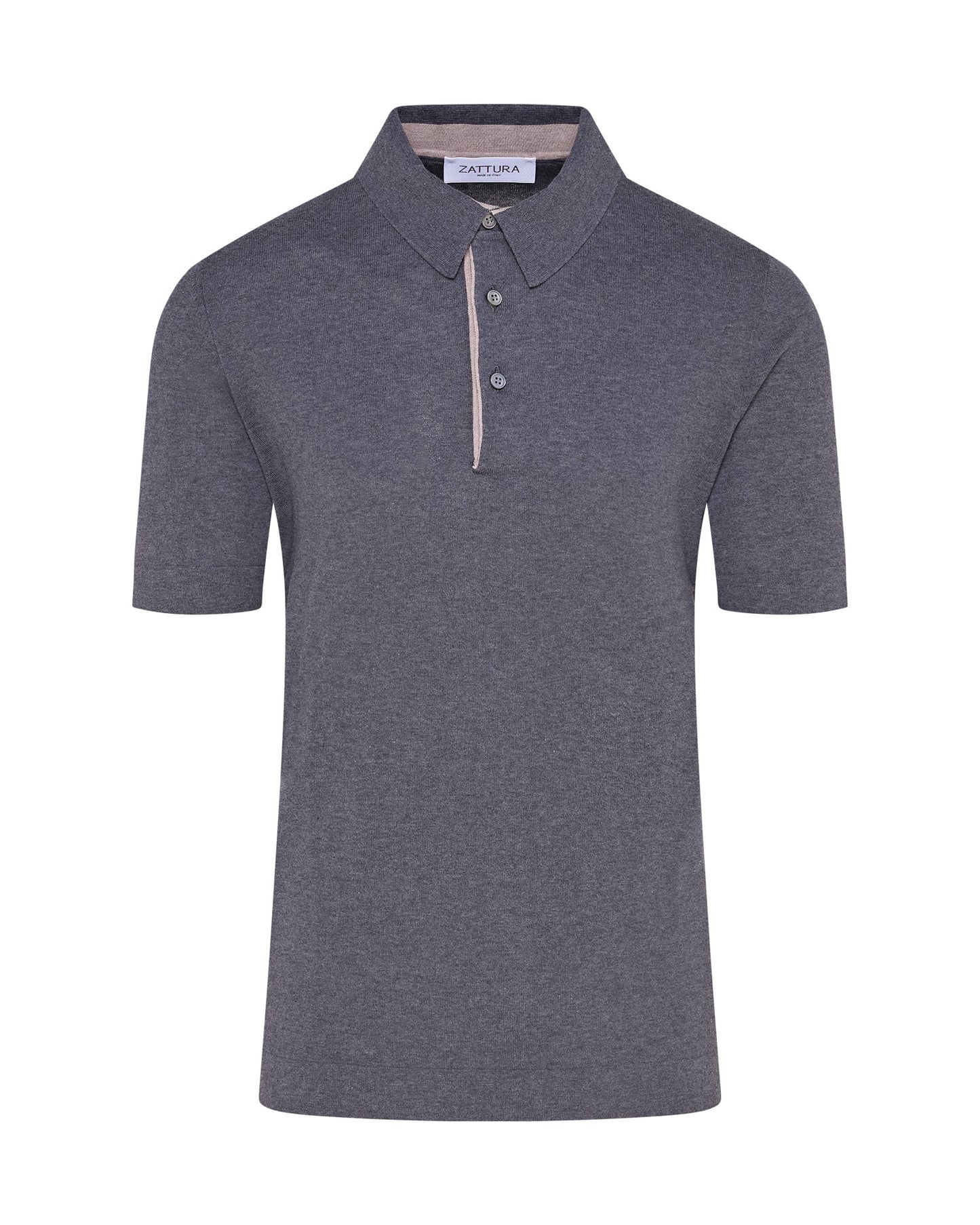 Knitted Short Sleeve Contrast Lined Button Polo (Gunmetal Grey)