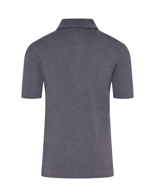 Knitted Short Sleeve Contrast Lined Button Polo (Gunmetal Grey)