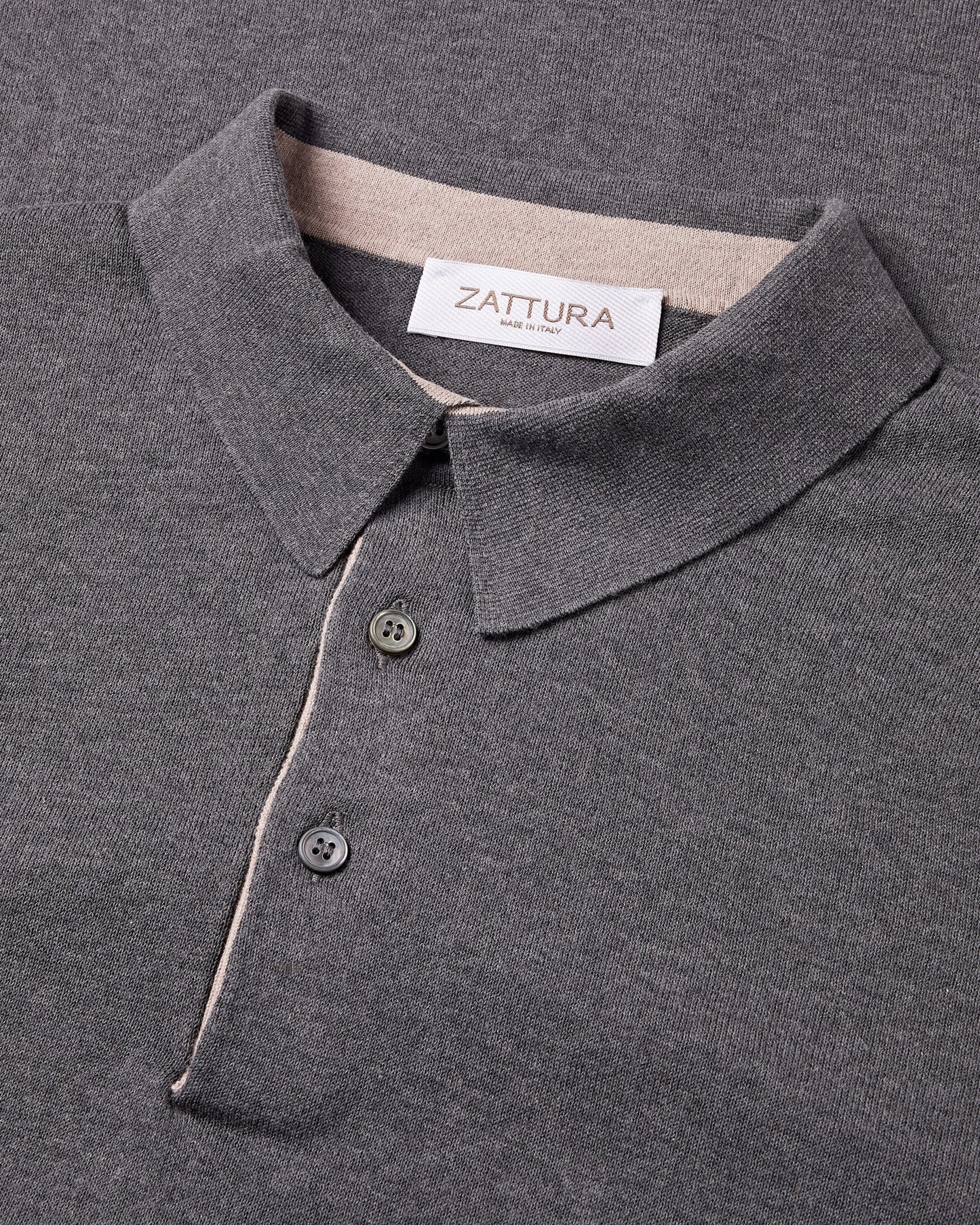 Knitted Short Sleeve Contrast Lined Button Polo (Gunmetal Grey)