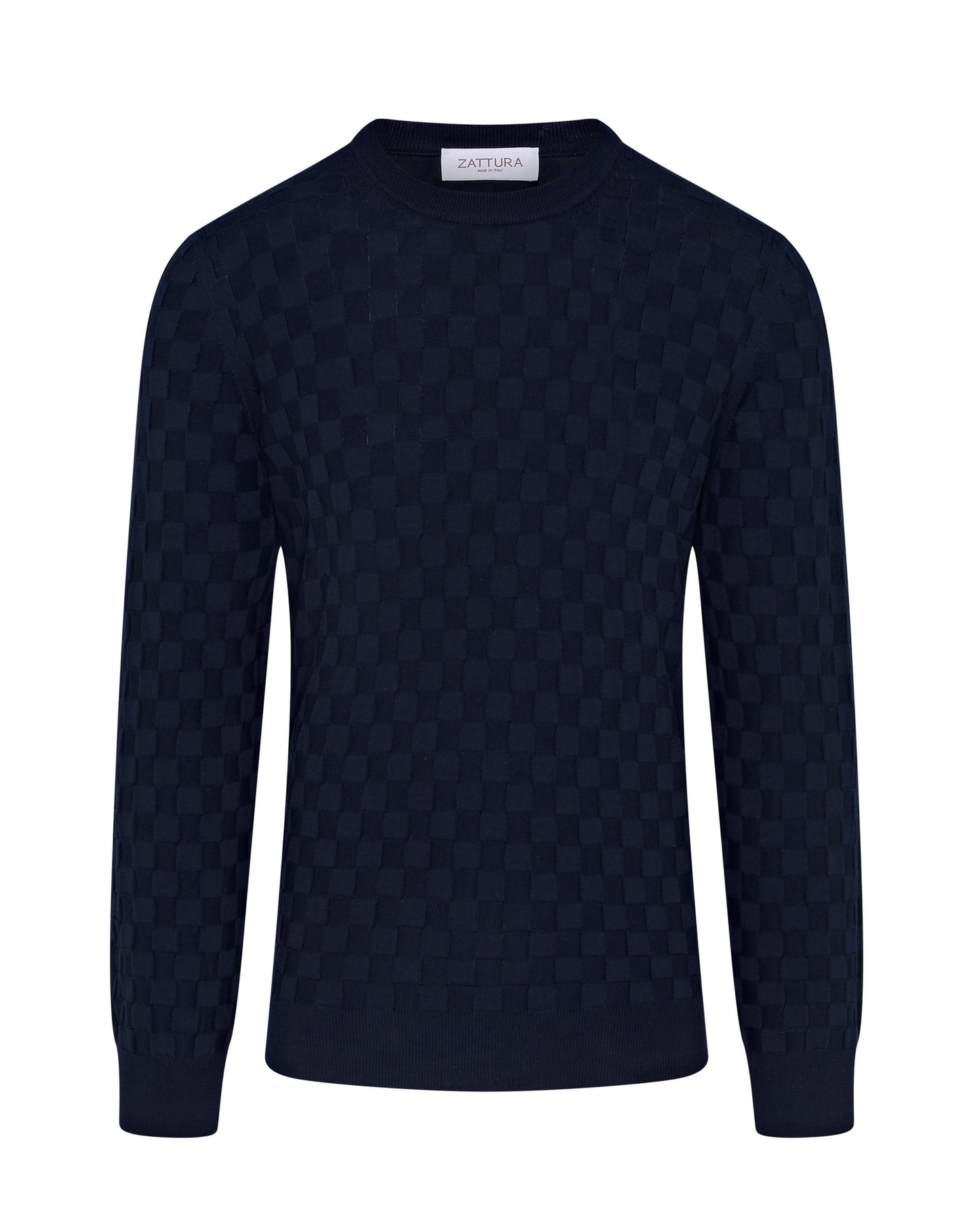 Long Sleeve Check Knit Jumper (Navy)