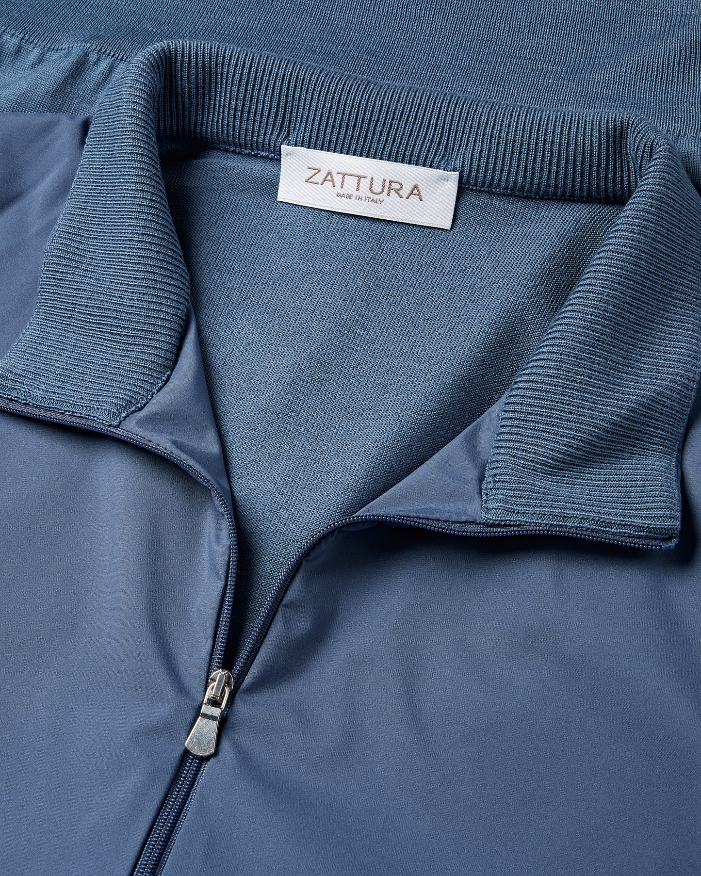 Tech & Knitted Full Zip Lightweight Jacket (Petrol Blue)