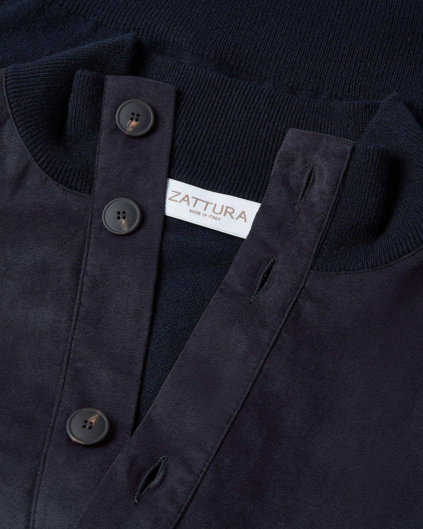 Button Alcantara & Knitted Bomber Jacket (Navy)