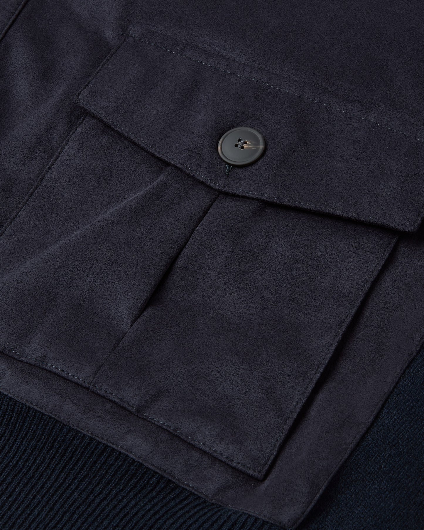 Button Alcantara & Knitted Bomber Jacket (Navy)