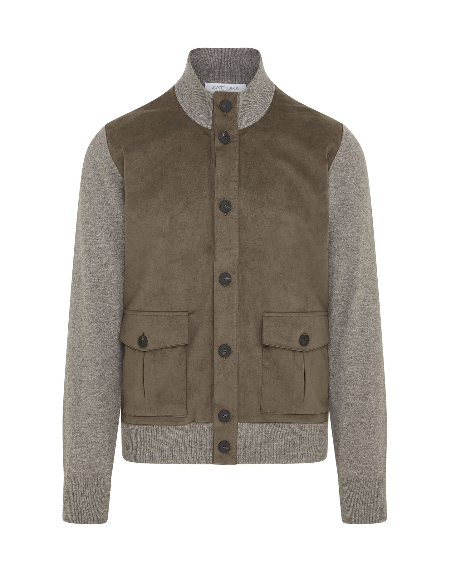 Button Alcantara & Knitted Bomber Jacket (Light Beige)