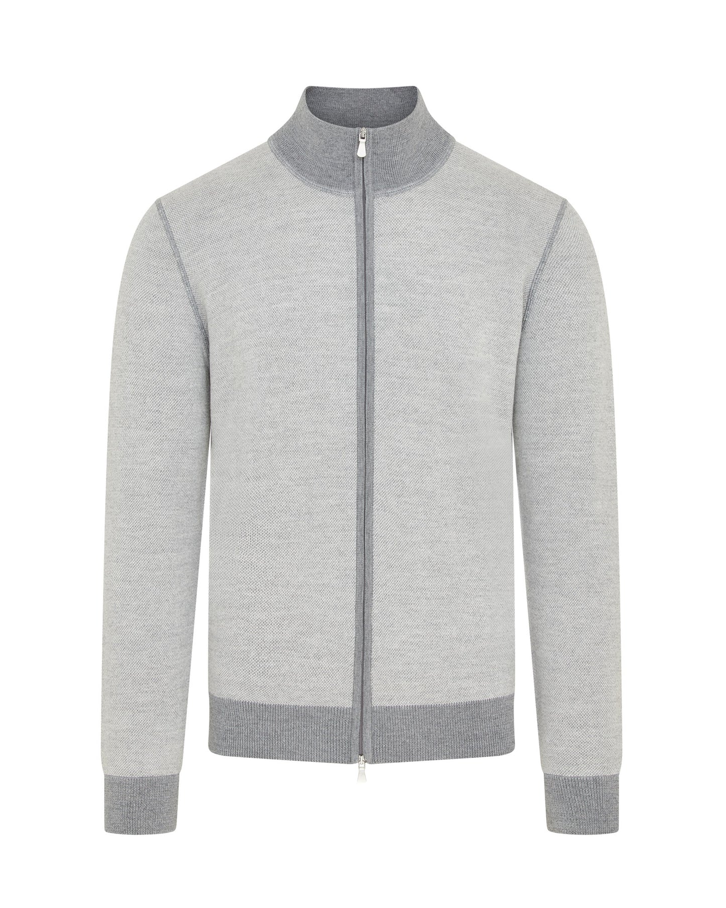 Full Zip Jacquard Knitted Cardigan (Grey)