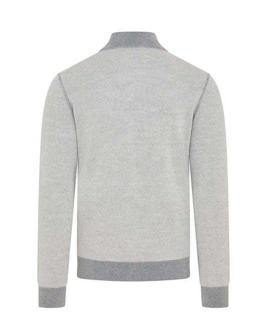 Full Zip Jacquard Knitted Cardigan (Grey)