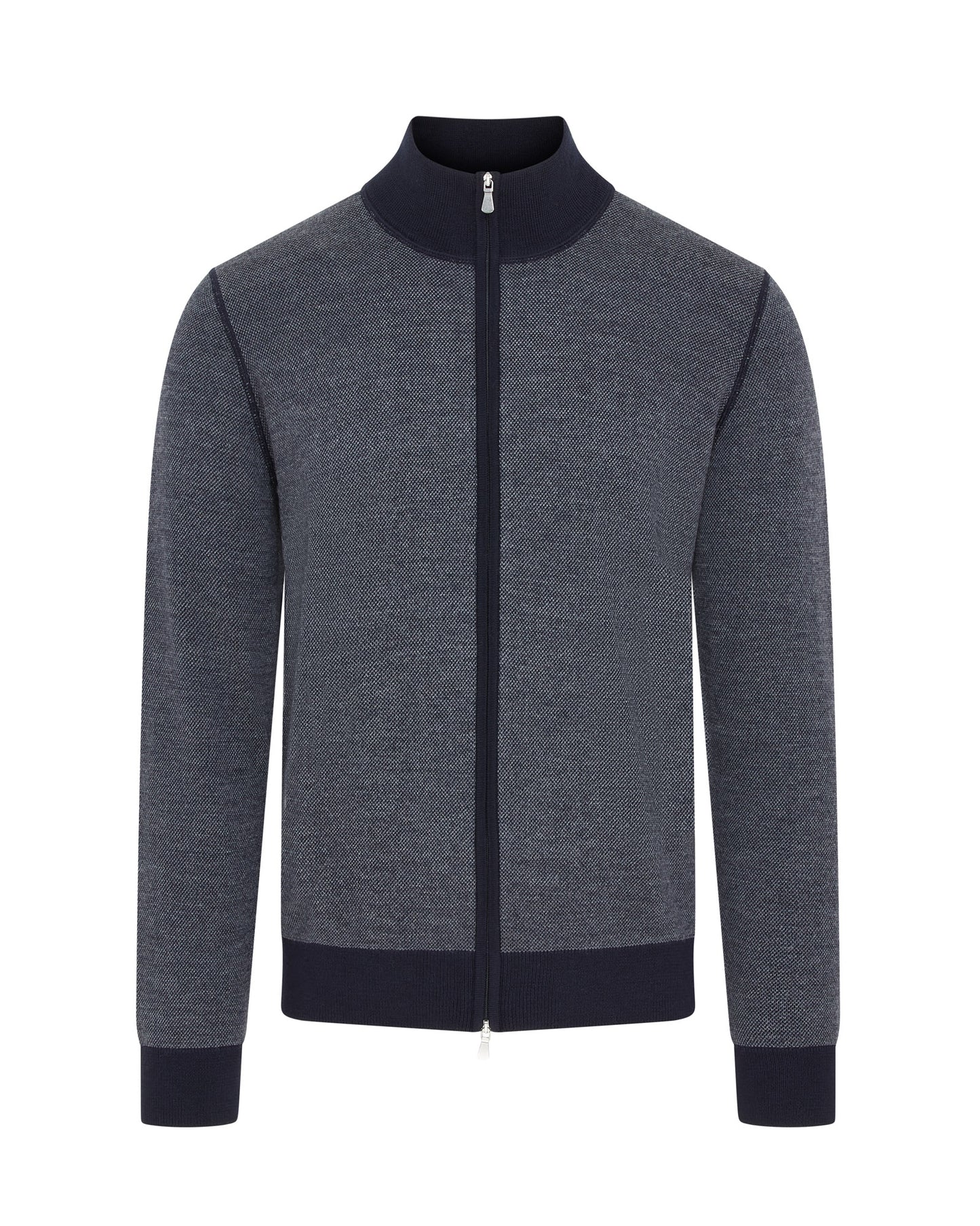 Full Zip Jacquard Knitted Cardigan (Navy)