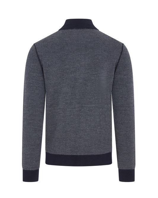 Full Zip Jacquard Knitted Cardigan (Navy)