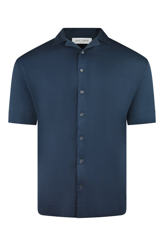 Zattura Relaxed Fit Short Sleeve Cuban Shirt (Navy)
