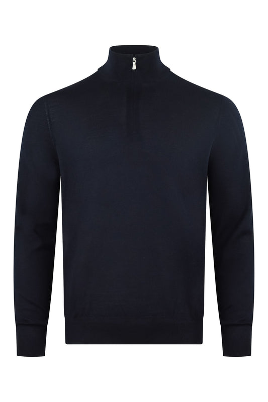 Zattura Superfine Loro Piana Merino Wool Quarter Zip Jumper (Navy)