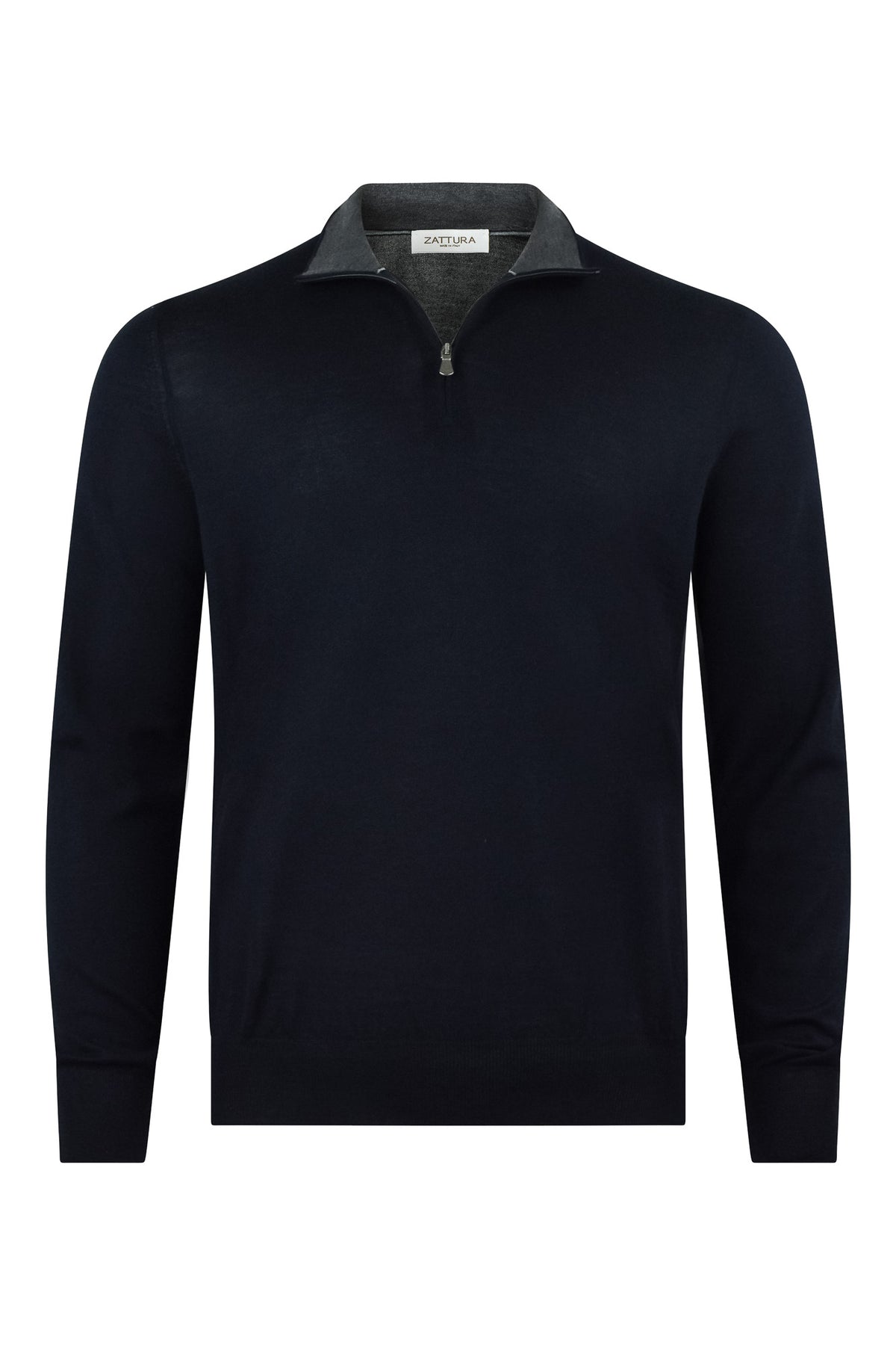 Zattura Superfine Loro Piana Merino Wool Quarter Zip Jumper (Navy)