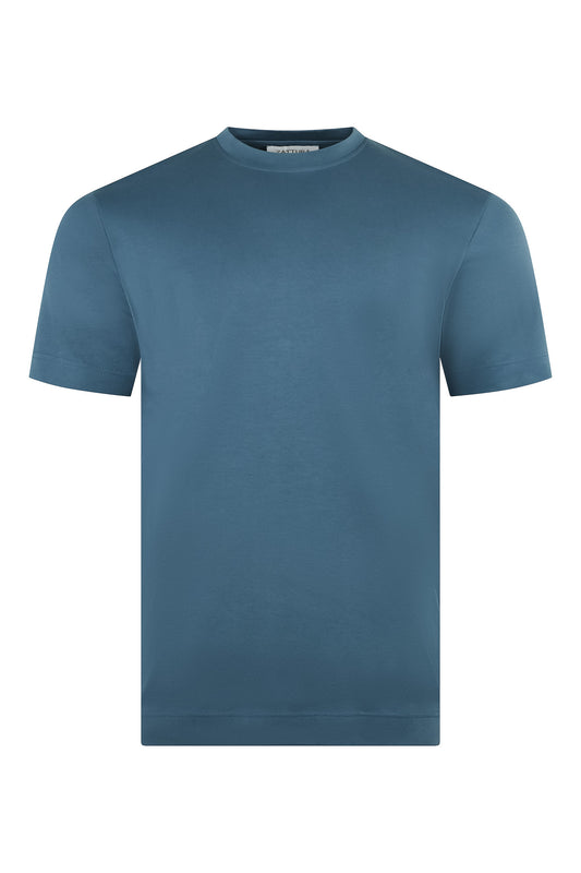 Zattura Supima Cotton Short Sleeve High Collar T-shirt (Sky Blue)
