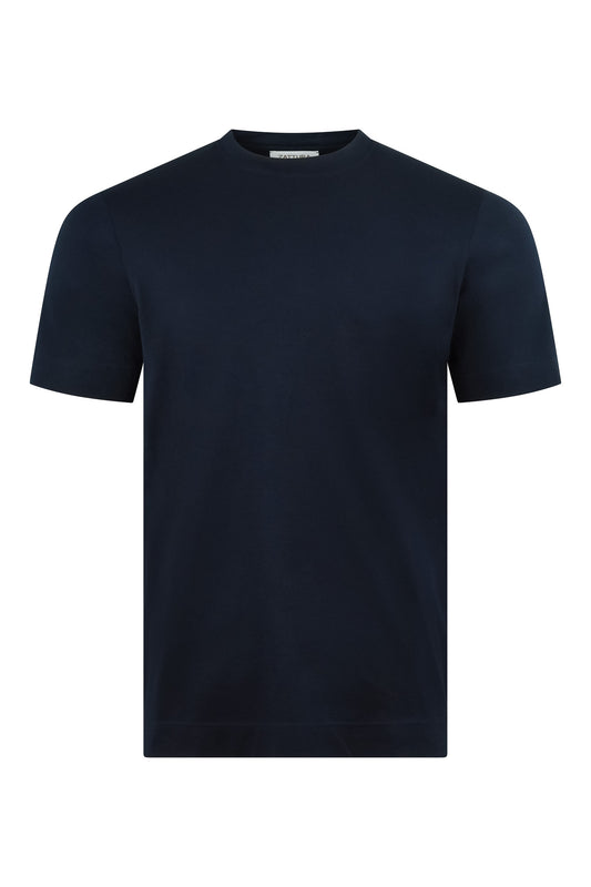 Zattura Supima Cotton Short Sleeve High Collar T-shirt (Navy)