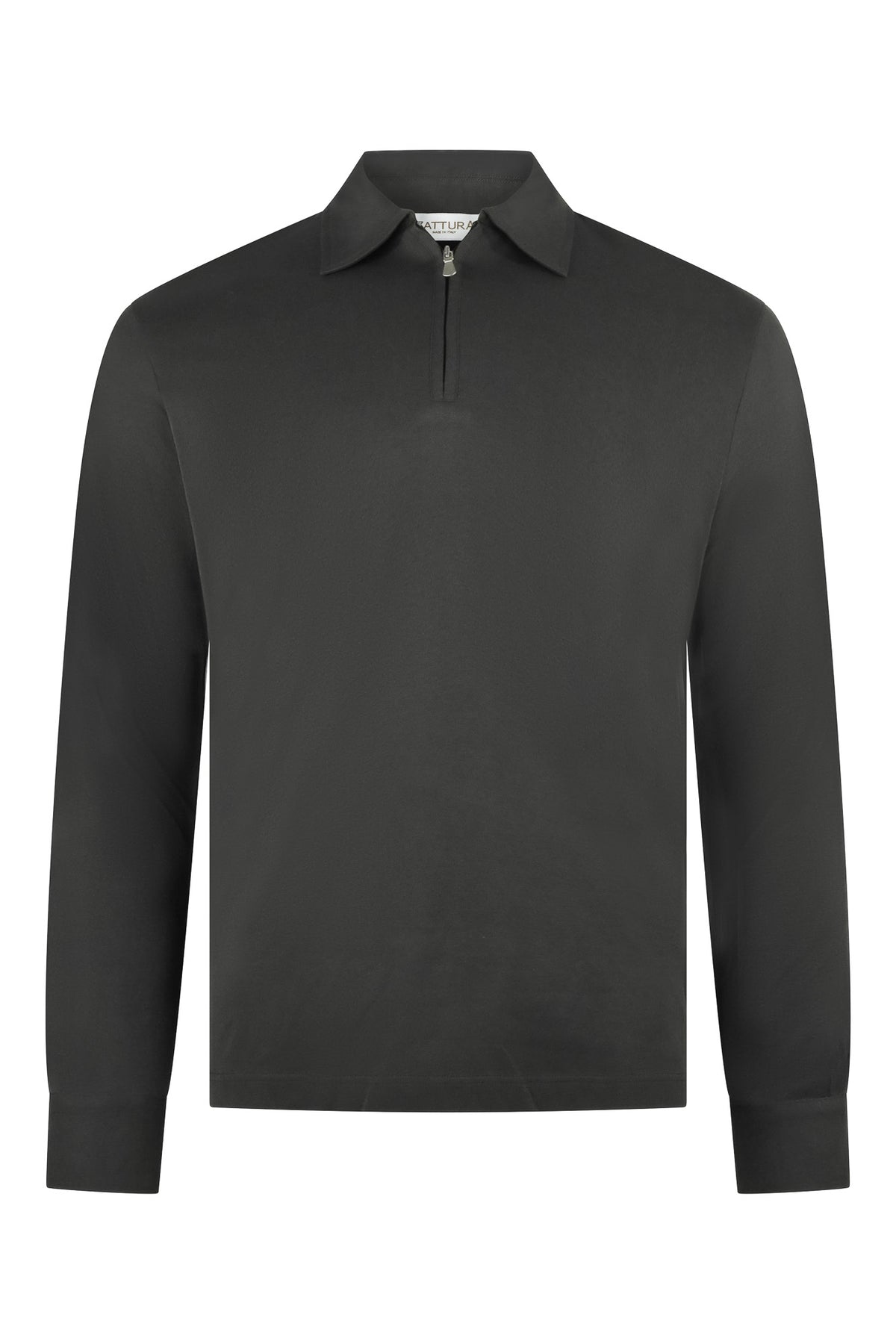 Zattura Supima Cotton Long Sleeve Zip Polo (Dark Taupe)