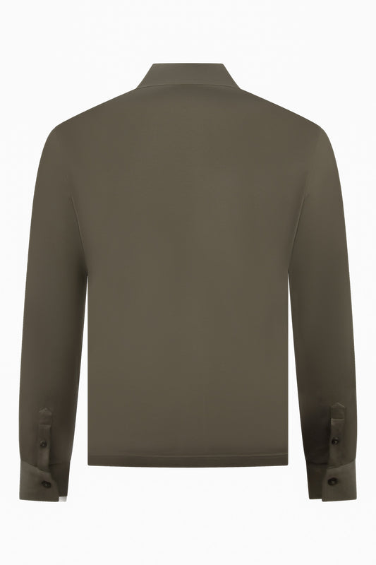 Zattura Supima Cotton Long Sleeve Zip Polo (Taupe)
