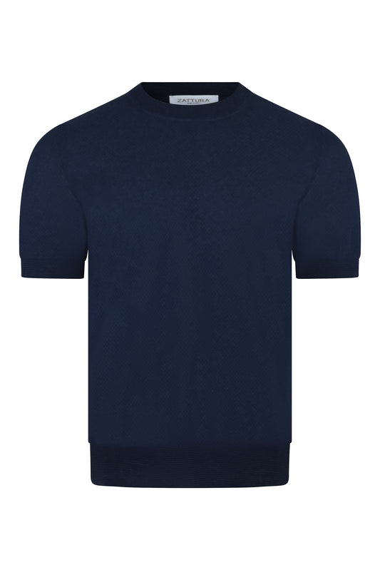 Zattura Textured Knit Short Sleeve T-Shirt (Navy)
