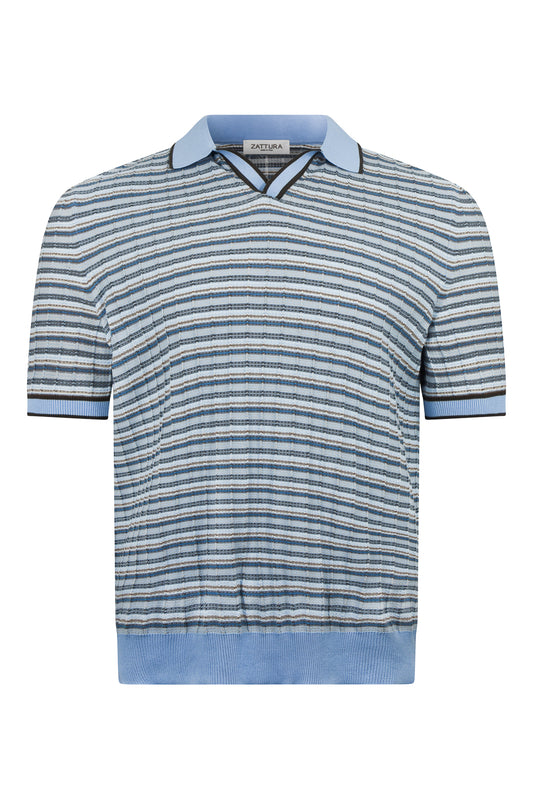Zattura Petra Open Collar Polo (Blue)