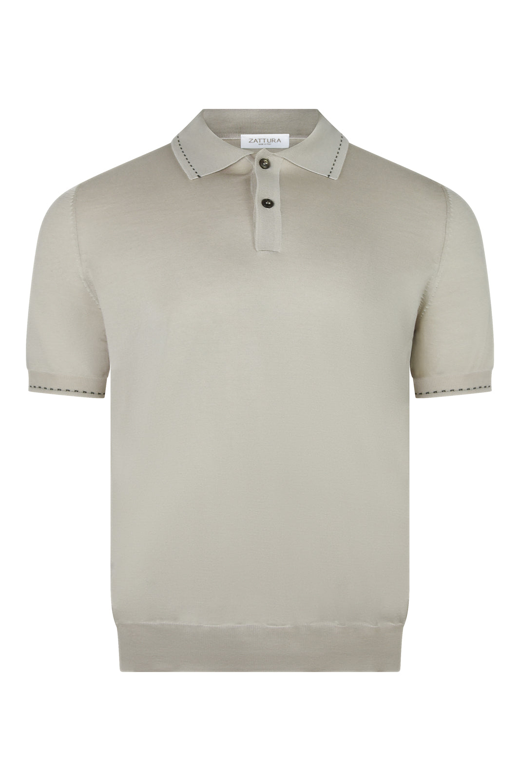 Zattura Silk Mix Two Button Stitch Collar Polo (Stone Beige)