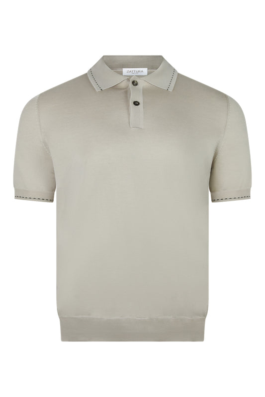 Zattura Silk Mix Two Button Stitch Collar Polo (Stone Beige)
