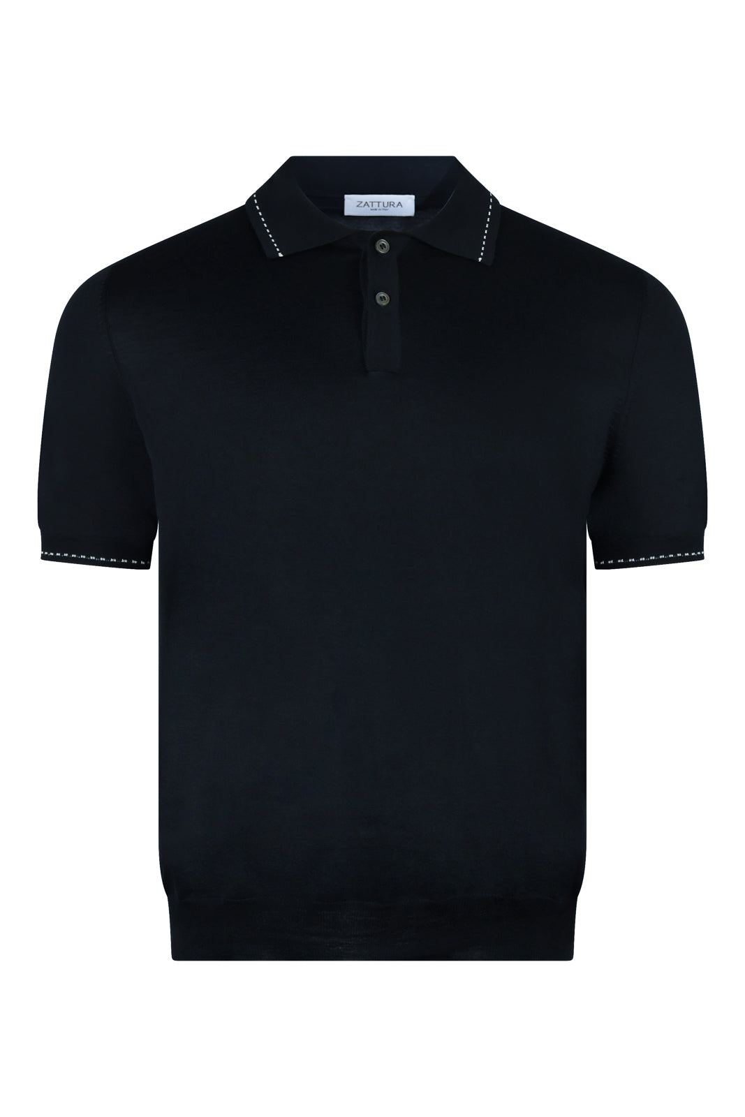 Zattura Silk Mix Two Button Stitch Collar Polo (Navy)