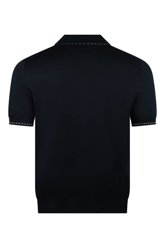 Zattura Silk Mix Two Button Stitch Collar Polo (Navy)