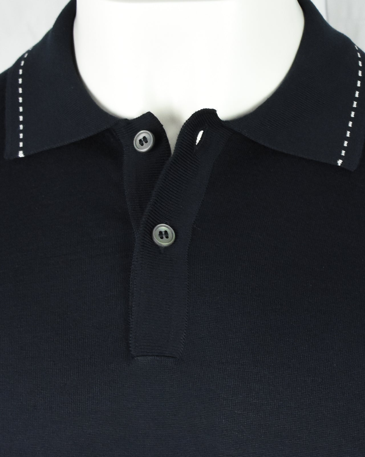 Zattura Silk Mix Two Button Stitch Collar Polo (Navy)