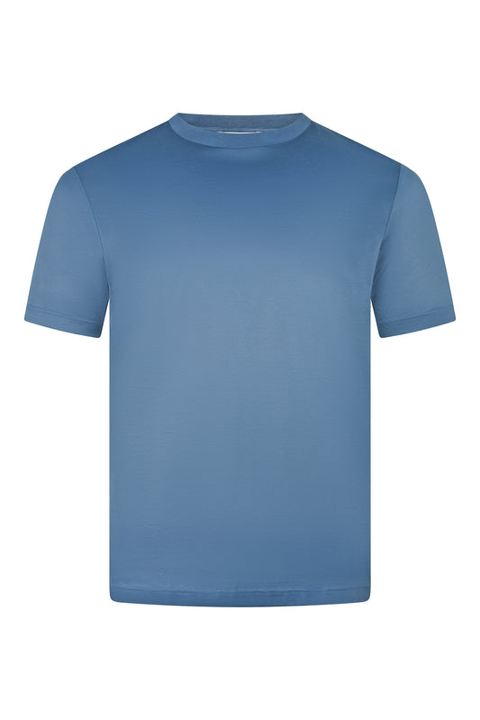 Zattura High Collar Mercerised Short Sleeve T-Shirt (Deep Blue)