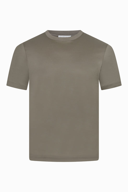 Zattura High Collar Mercerised Short Sleeve T-Shirt (Taupe Brown)