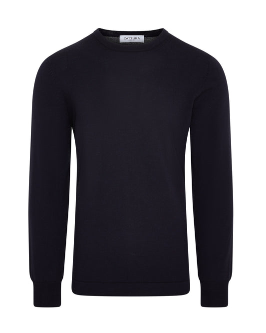 Travel Wool Crew Neck Knit (Navy)