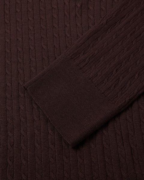 Cable Knit Zip Polo Shirt (Brown)