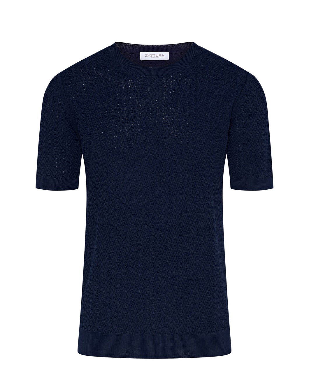 Short Sleeve Crew Neck Textured Knit T-shirt (Navy)