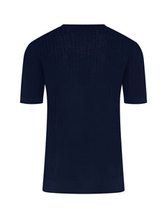 Short Sleeve Crew Neck Textured Knit T-shirt (Navy)