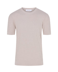 Short Sleeve Crew Neck Textured Knit T-shirt (Beige)