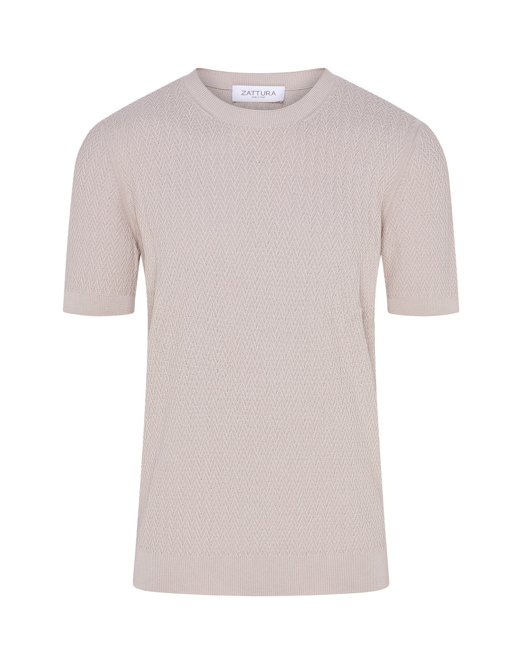 Short Sleeve Crew Neck Textured Knit T-shirt (Beige)