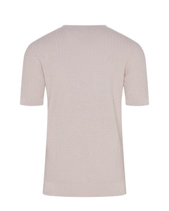 Short Sleeve Crew Neck Textured Knit T-shirt (Beige)