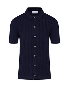 Short Sleeve Cable Knit Shirt (Navy)