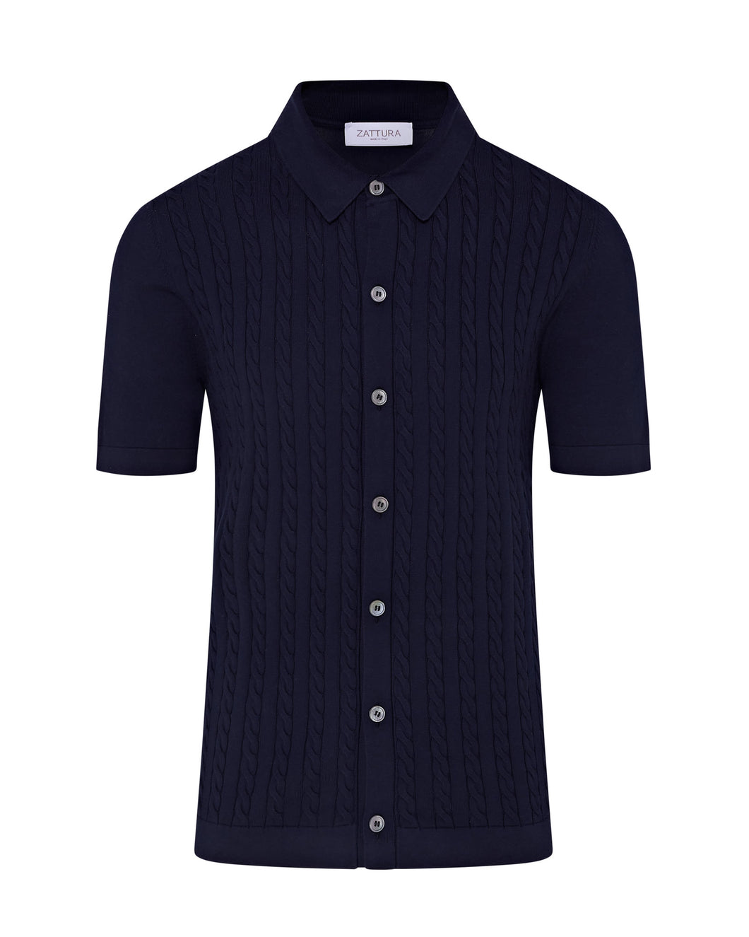 Short Sleeve Cable Knit Shirt (Navy)