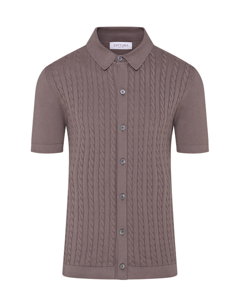 Short Sleeve Cable Knit Shirt (Taupe Brown)