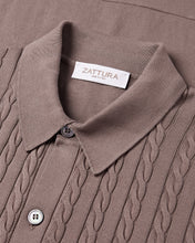 Load image into Gallery viewer, Short Sleeve Cable Knit Shirt (Taupe Brown)
