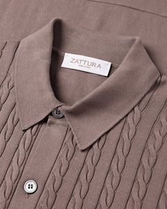 Short Sleeve Cable Knit Shirt (Taupe Brown)