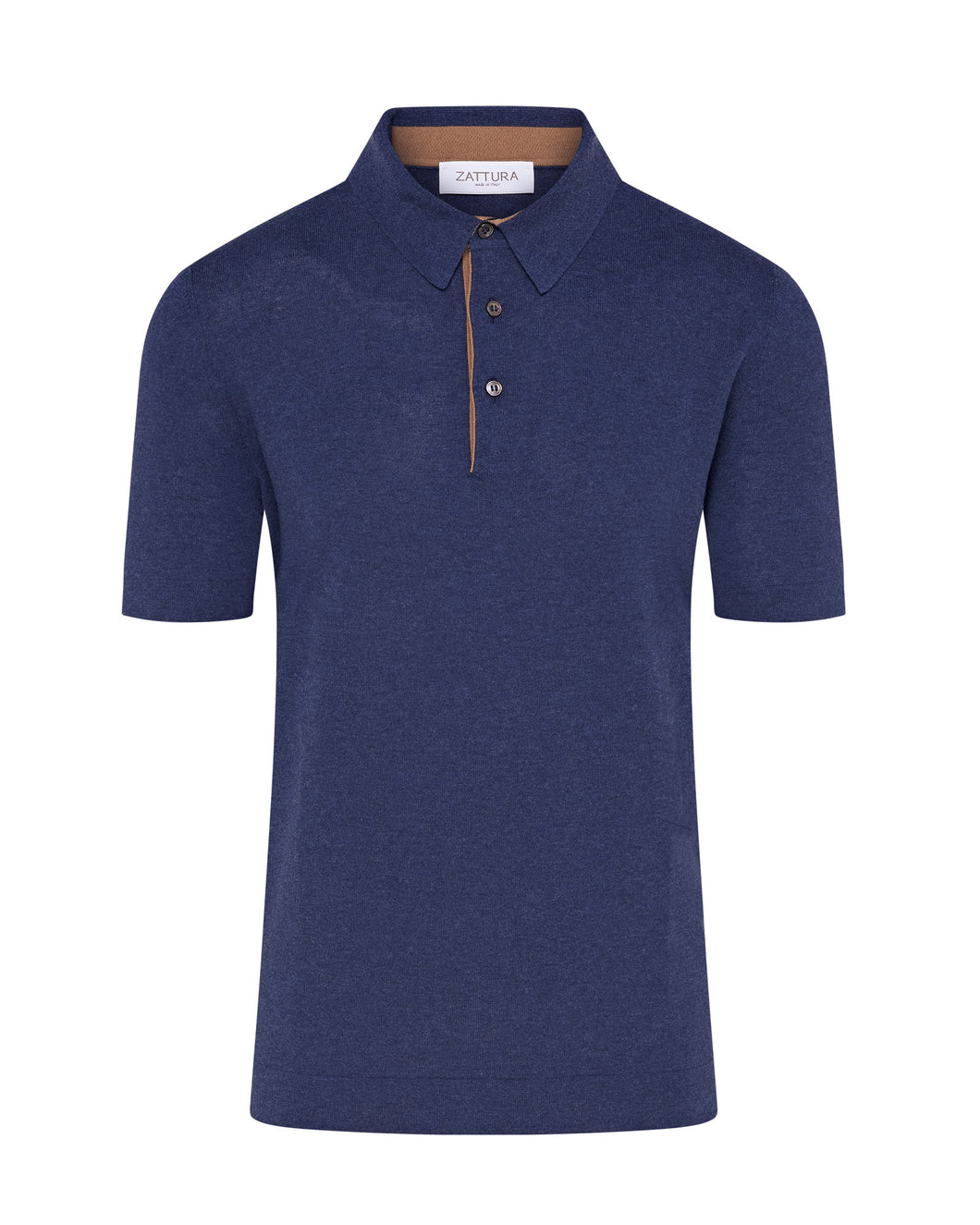 Knitted Short Sleeve Contrast Lined Button Polo (Neutro Blue)