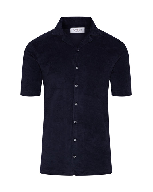 Terry Towelling Short Sleeve Shirt (Navy)